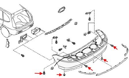 scheme of fastening of a back bumper of Nissan Almera Tino